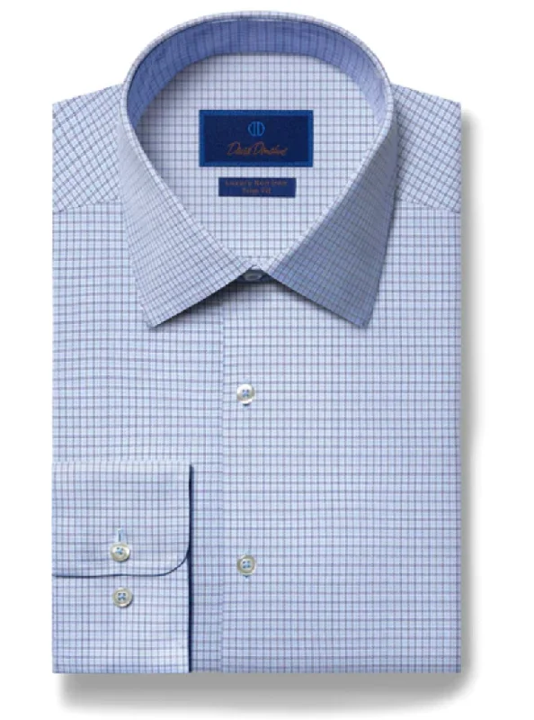 David Donahue Blue Micro Textured Non-Iron Dress Shirt Practical Men's Multi