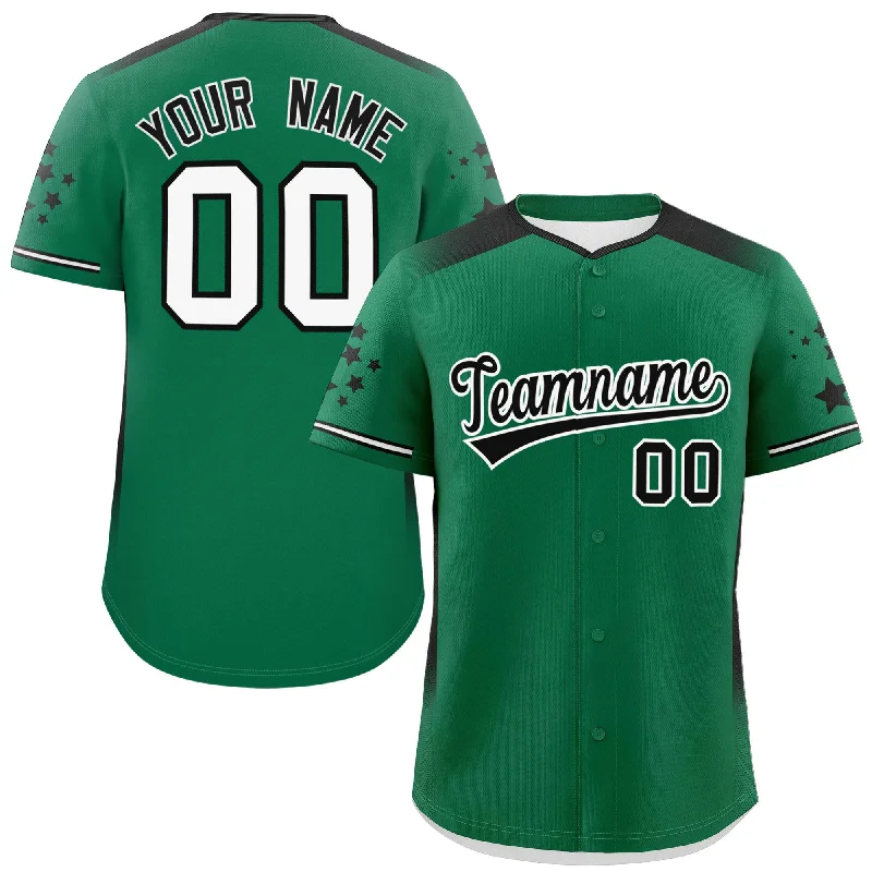 Custom Kelly Green Black Gradient Side Personalized Star Pattern Authentic Baseball Jersey Stylish Men's Tropical 