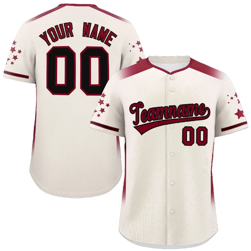 Custom Cream Crimson Gradient Side Personalized Star Pattern Authentic Baseball Jersey Rugged Men's Outdoor 