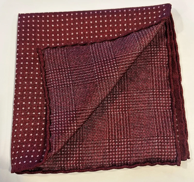 David Donahue Pocket Square - Merlot and White Dot / Glenn Plaid Sporty Men's Tennis