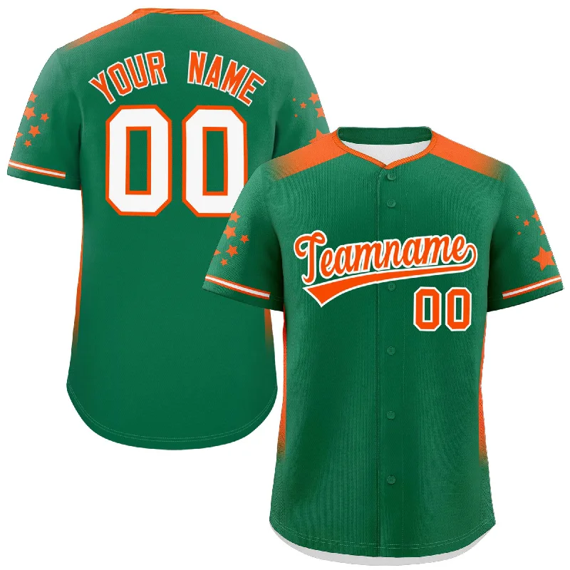 Custom Kelly Green Orange Gradient Side Personalized Star Pattern Authentic Baseball Jersey Traditional Men's Country