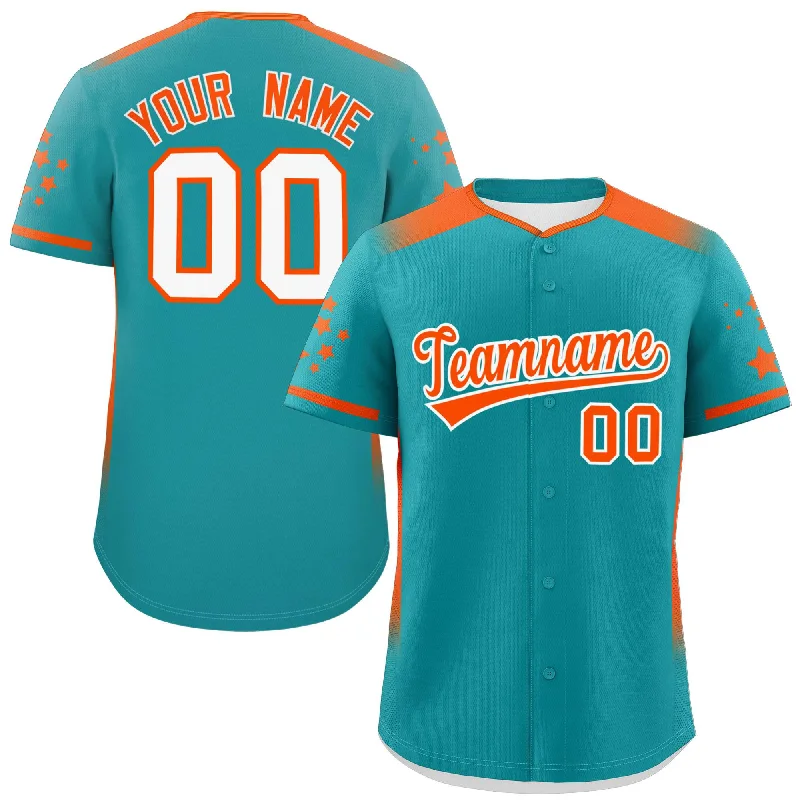 Custom Aqua Orange Gradient Side Personalized Star Pattern Authentic Baseball Jersey Streetwear Style