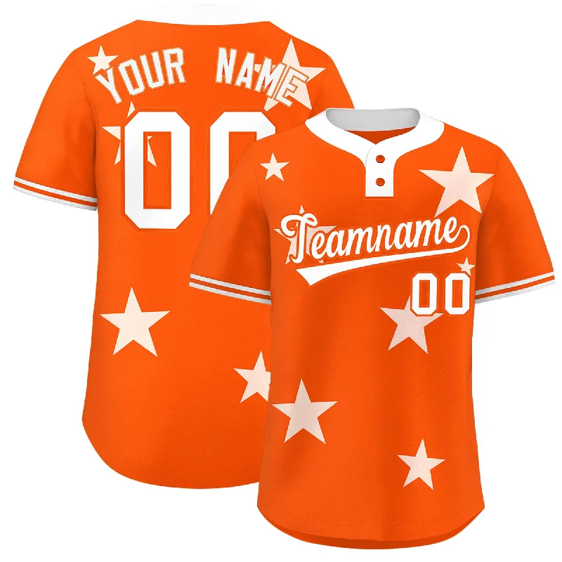 Custom Orange White Personalized Star Graffiti Pattern Authentic Two-Button Baseball Jersey Traditional Men's Country