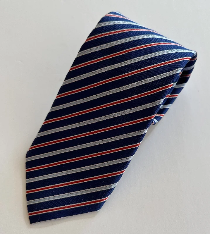 David Donahue Tie - Navy with Red/White/Light Blue Stripe Bold Men's Statement