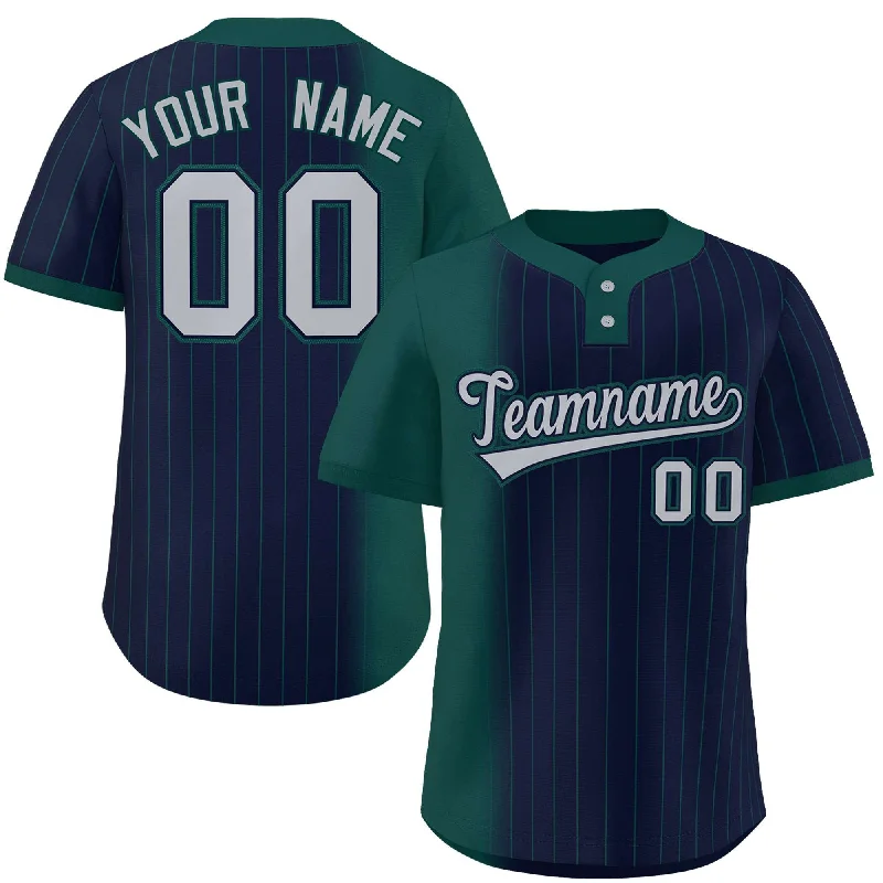 Custom Midnight Green Navy Gradient Stripe Fashion Authentic Two-Button Baseball Jersey Traditional Men's Wool