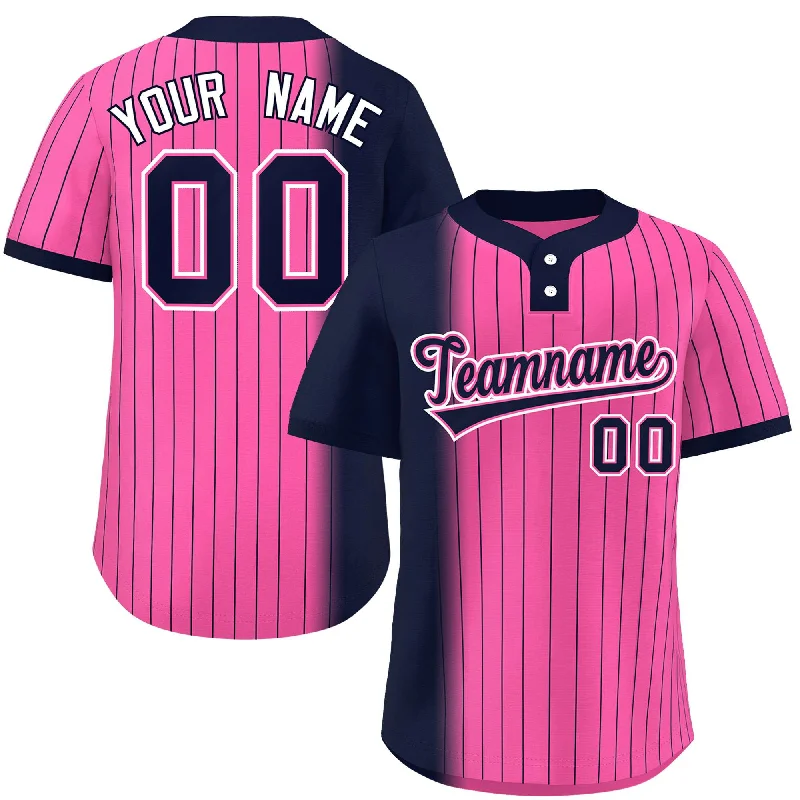 Custom Navy Pink Gradient Stripe Fashion Authentic Two-Button Baseball Jersey Traditional Men's Country