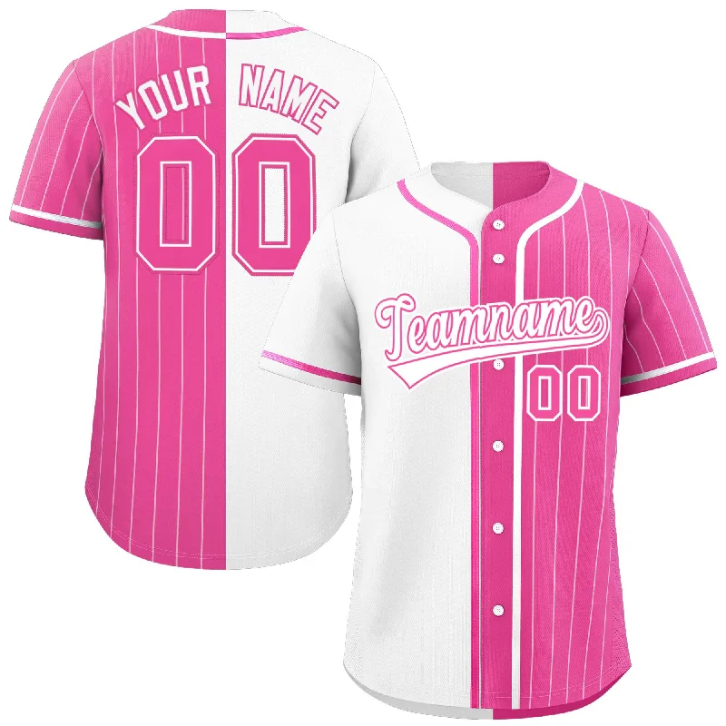 Custom White Pink Stripe-Solid Combo Fashion Authentic Baseball Jersey Casual Men's Loose