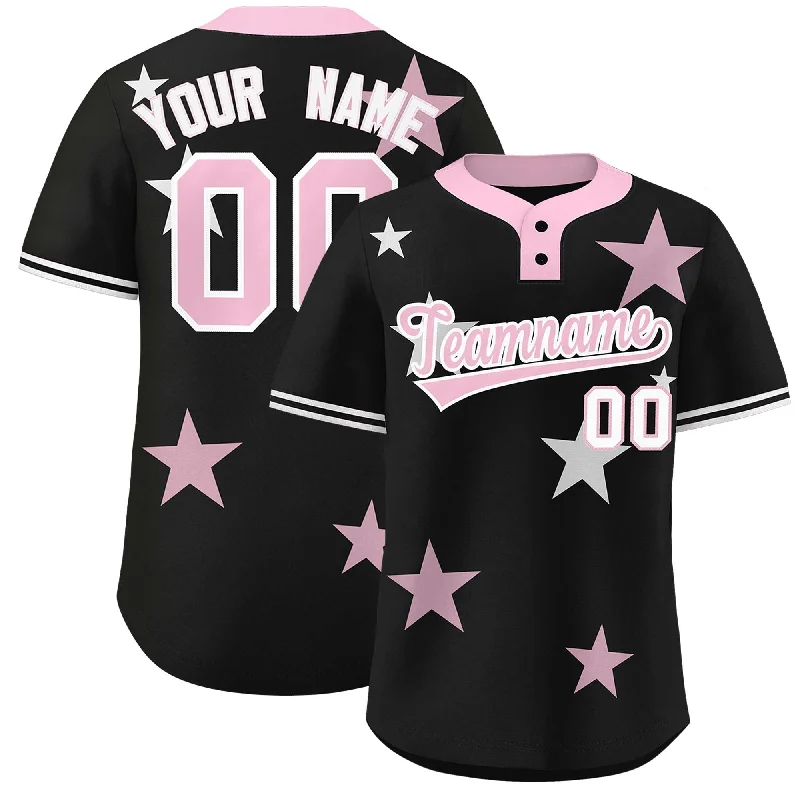 Custom Black Light Pink Personalized Star Graffiti Pattern Authentic Two-Button Baseball Jersey Sporty Men's Tennis