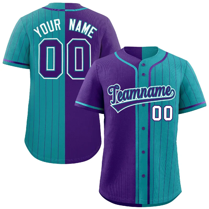 Custom Purple Teal Stripe-Solid Combo Fashion Authentic Baseball Jersey Lumberjack