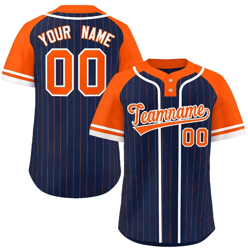 Custom Navy Orange-White Stripe Fashion Raglan Sleeves Authentic Two-Button Baseball Jersey Cclassic Men's Tweed