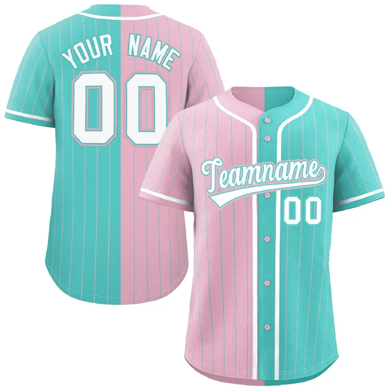 Custom Light Pink Aqua Two Tone Striped Fashion Authentic Baseball Jersey Cclassic Men's Tweed