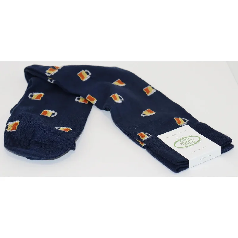 The Shirt Shop Navy w/Burnt Orange & Cream Beer Cotton Sock Linked Toe Mid-Calf Organic