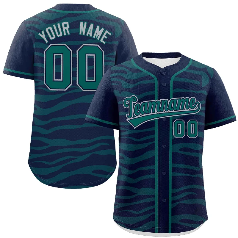 Custom Navy Aqua Zebra Stripes Graffiti Pattern Authentic Baseball Jersey Refined Men's Classic 