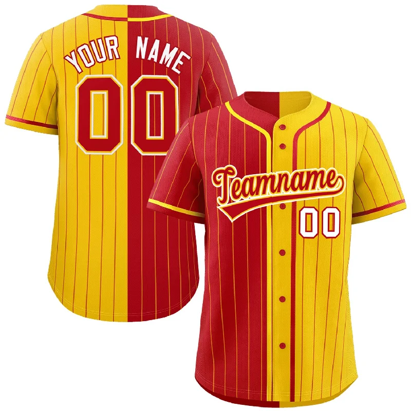 Custom Red Gold Two Tone Striped Fashion Authentic Baseball Jersey Casual Men's Loose