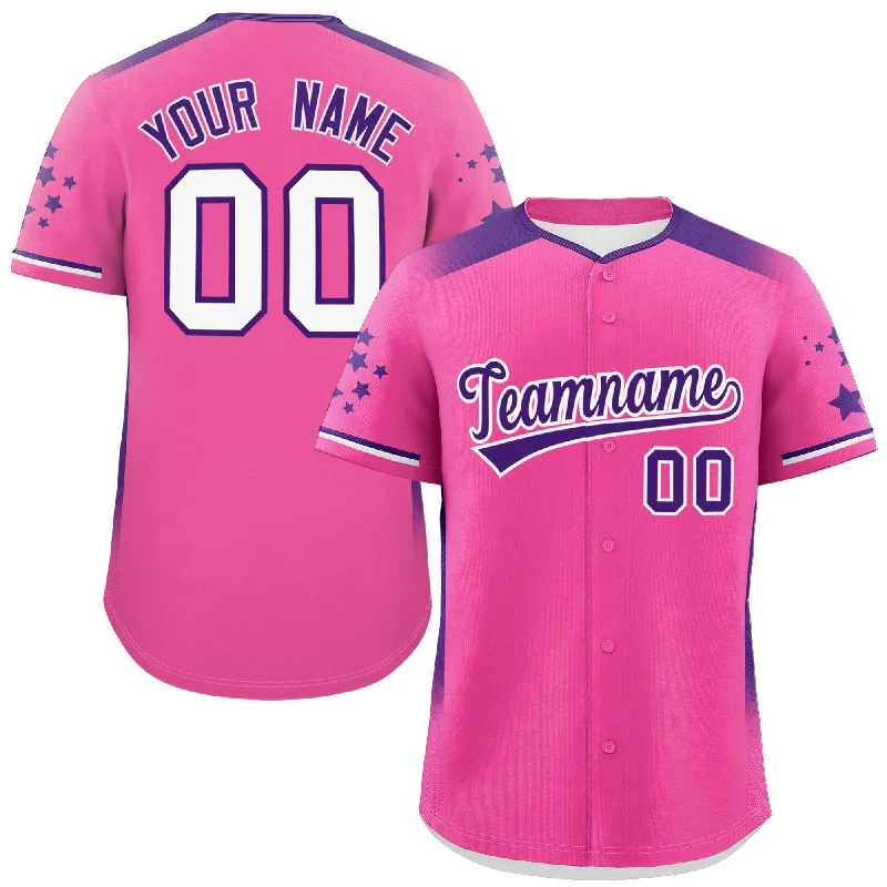 Custom Pink Purple Gradient Side Personalized Star Pattern Authentic Baseball Jersey Masculine Men's 