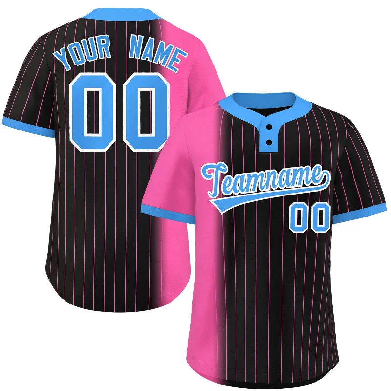 Custom Pink Black-Powder Blue Gradient Stripe Fashion Authentic Two-Button Baseball Jersey Cclassic Men's Tweed