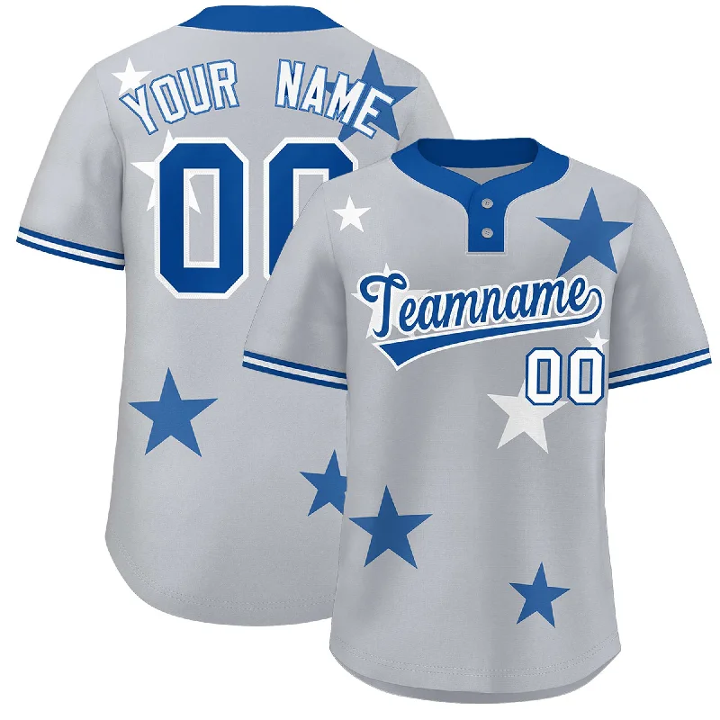 Custom Gray Royal Personalized Star Graffiti Pattern Authentic Two-Button Baseball Jersey Artistic Men's Hand