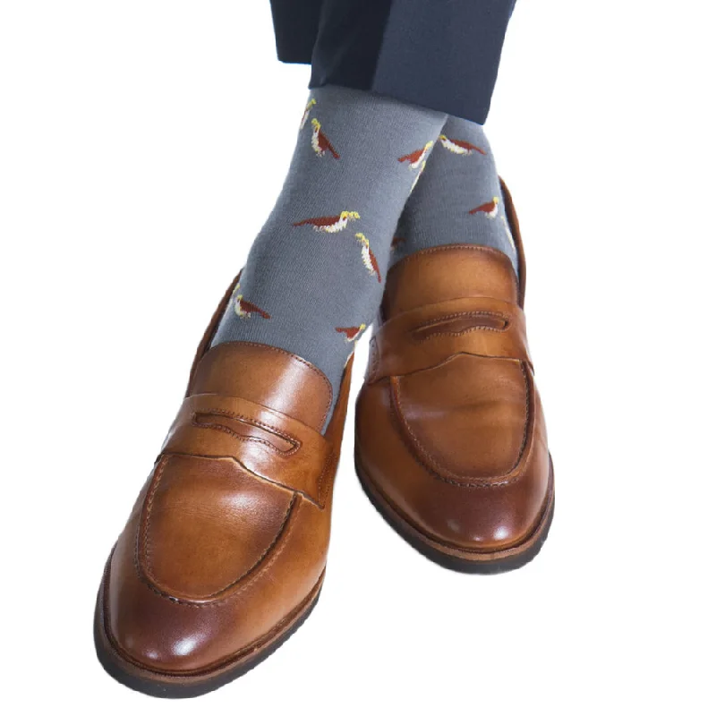 The Shirt Shop Gray, Tan, Yellow Quail Dress Socks Bohemian Men's Free