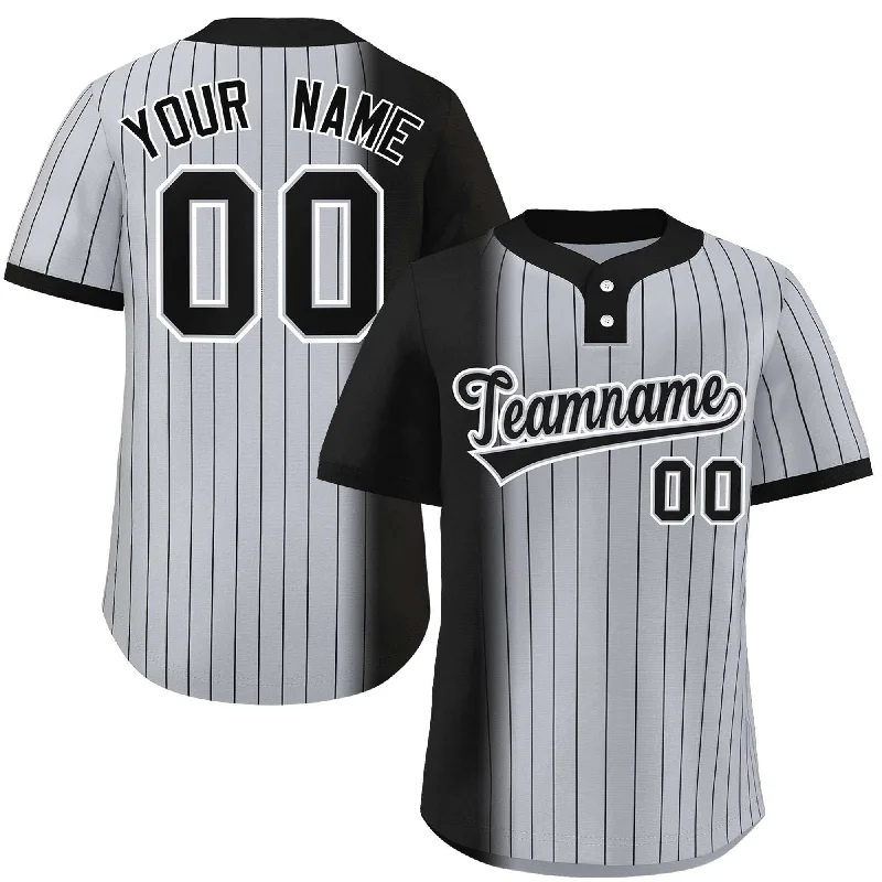 Custom Black Gray Gradient Stripe Fashion Authentic Two-Button Baseball Jersey Polished Men's Silk