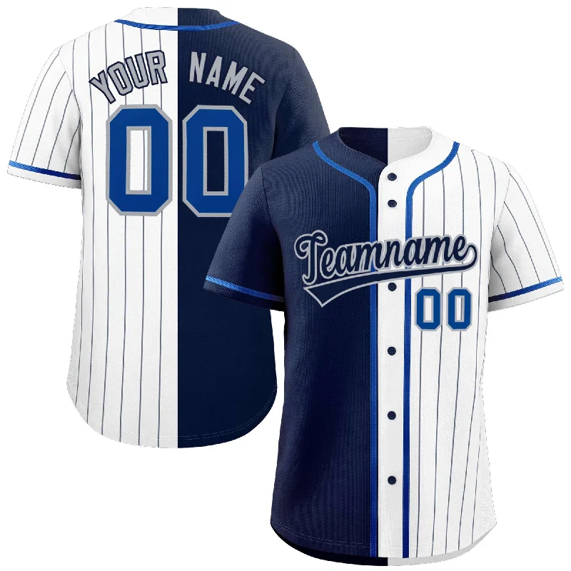 Custom Navy White Stripe-Solid Combo Fashion Authentic Baseball Jersey Sharp Men's Italian