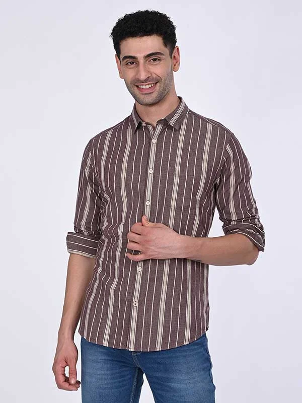 Men Striped Full Sleeve Cotton Shirt Unique Men's Patch