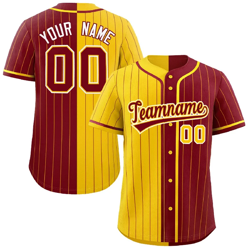 Custom Gold Crimson Two Tone Striped Fashion Authentic Baseball Jersey Tough Men's Military