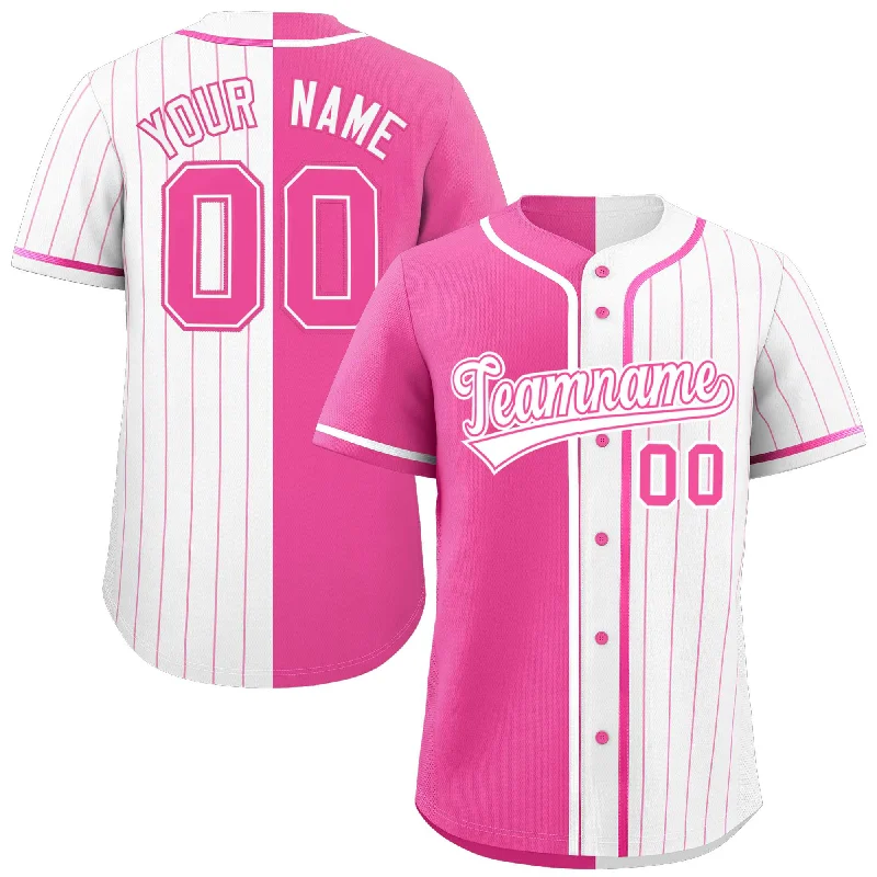 Custom Pink White Stripe-Solid Combo Fashion Authentic Baseball Jersey Elegant Men's Cashmere