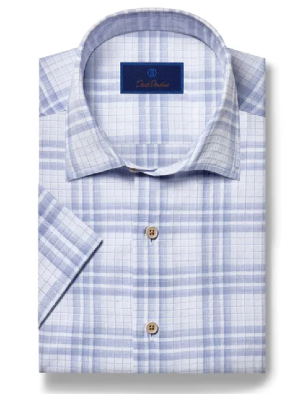 David Donahue Blue Textured Plaid Short Sleeve Shirt Lumberjack