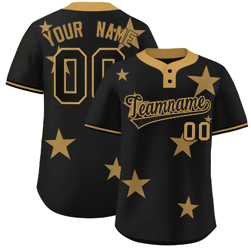 Custom Black Old Gold Personalized Star Graffiti Pattern Authentic Two-Button Baseball Jersey Business