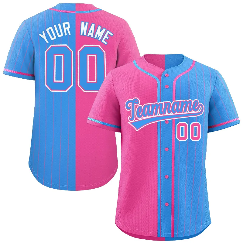 Custom Pink Powder Blue Stripe-Solid Combo Fashion Authentic Baseball Jersey Confident Men's Power