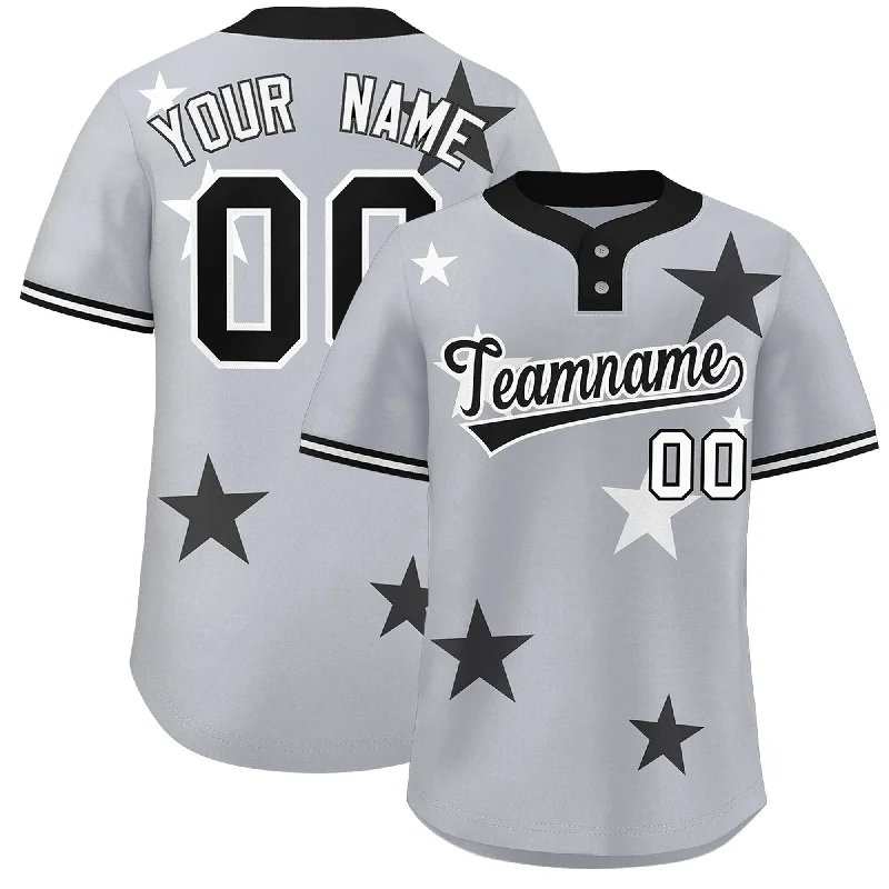 Custom Gray Black Personalized Star Graffiti Pattern Authentic Two-Button Baseball Jersey Practical Men's Quick