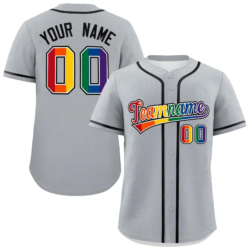 Custom Light Gray LGBT Rainbow For Pride Month Classic Style Authentic Baseball Jersey Street