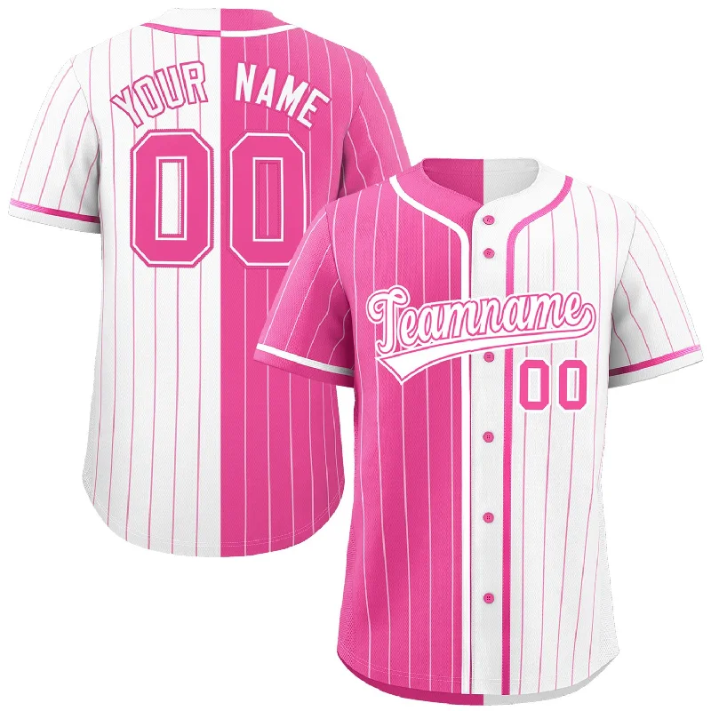 Custom Pink White Two Tone Striped Fashion Authentic Baseball Jersey Tailored