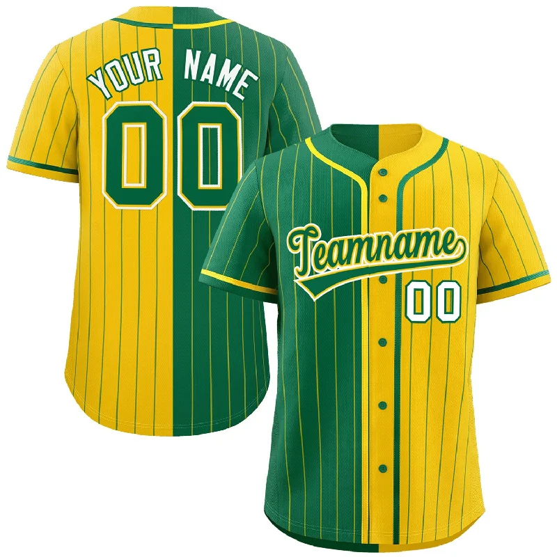 Custom Kelly Green Gold Two Tone Striped Fashion Authentic Baseball Jersey Dapper Men's 1920S