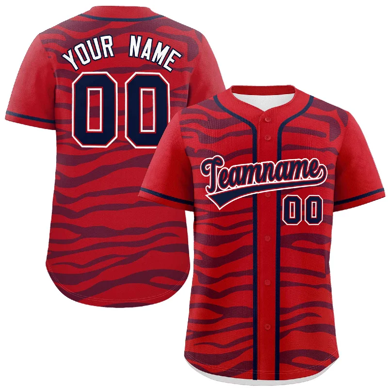 Custom Red Navy Zebra Stripes Graffiti Pattern Authentic Baseball Jersey British Gentleman Style