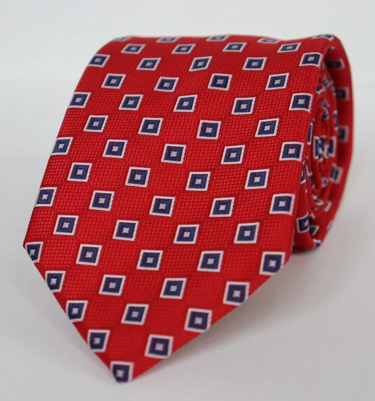 The Shirt Shop Tall Tie - Crimson with Blue/Navy/Silver Squares Vintage Men's 1970S Disco