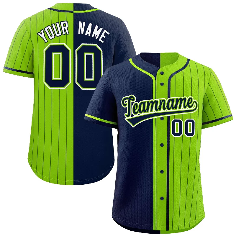 Custom Navy Neon Green Stripe-Solid Combo Fashion Authentic Baseball Jersey Sporty Men's Tennis