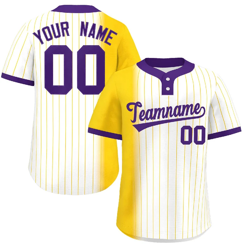 Custom Gold White-Purple Gradient Stripe Fashion Authentic Two-Button Baseball Jersey Elegant Men's Cashmere