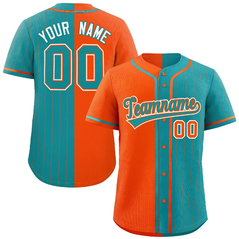 Custom Orange Aqua Stripe-Solid Combo Fashion Authentic Baseball Jersey Athletic Men's Compression