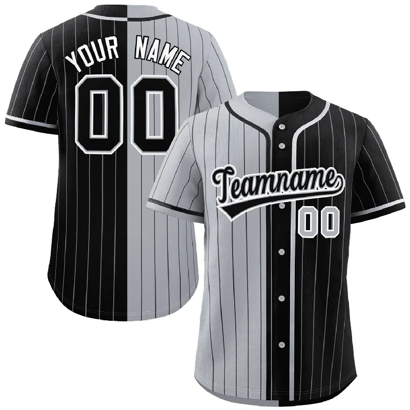 Custom Gray Black Two Tone Striped Fashion Authentic Baseball Jersey Cozy Men's Winter