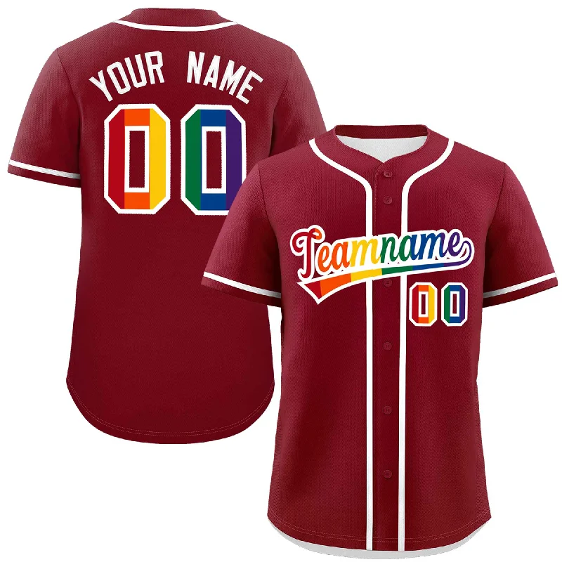 Custom Crimson LGBT Rainbow For Pride Month Classic Style Authentic Baseball Jersey Masculine Men's 