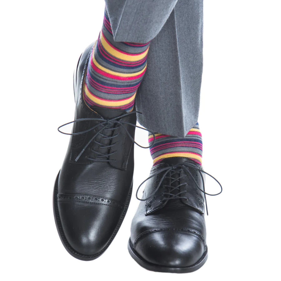 The Shirt Shop Socks - Charcoal/Magenta/Yellow/Gray Stripe Athletic Men's High