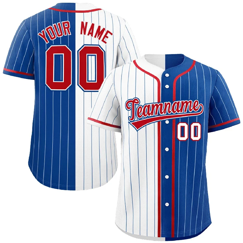 Custom White Royal Two Tone Striped Fashion Authentic Baseball Jersey Practical Men's Quick