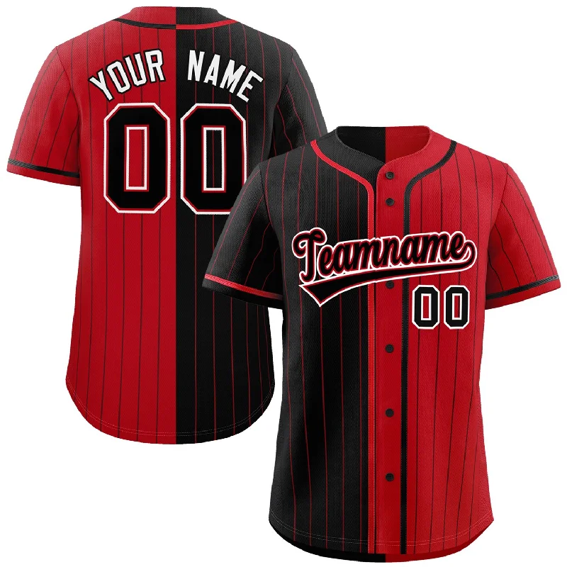 Custom Black Red Two Tone Striped Fashion Authentic Baseball Jersey Unique Men's Patch