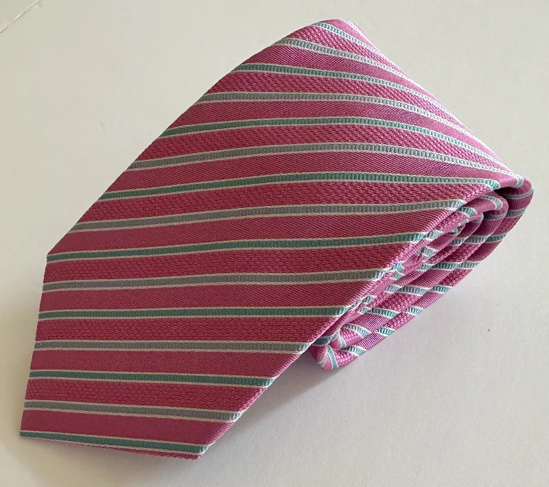 David Donahue Tie - Pink with Blue Stripes Beach