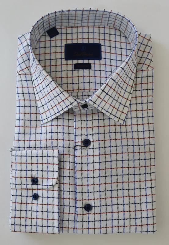 David Donahue White/Pumpkin Dress Shirt Minimalist Men's Casual 