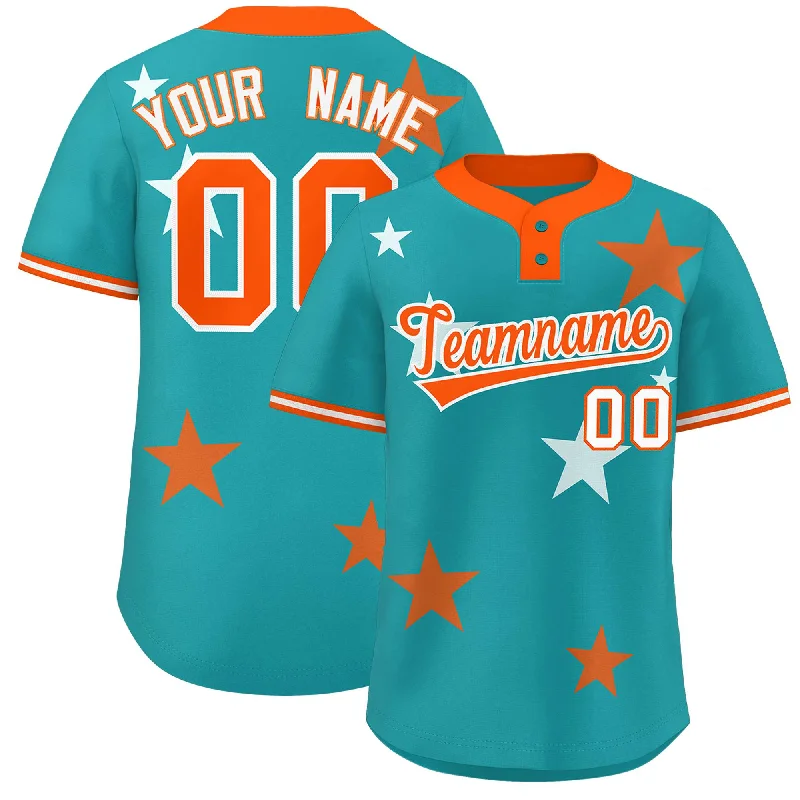 Custom Aqua Orange Personalized Star Graffiti Pattern Authentic Two-Button Baseball Jersey Trendy Men's Scandinavian