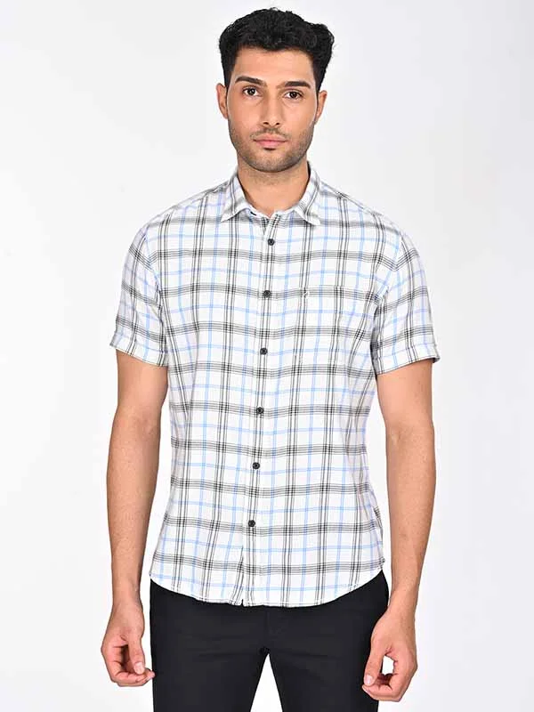 Men Checked Half Sleeve Cotton Shirt Casual Men's Loose