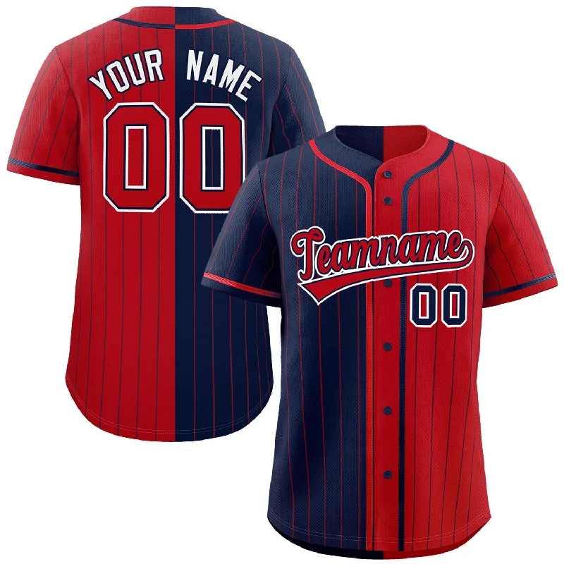 Custom Navy Red Two Tone Striped Fashion Authentic Baseball Jersey Streetwear Style