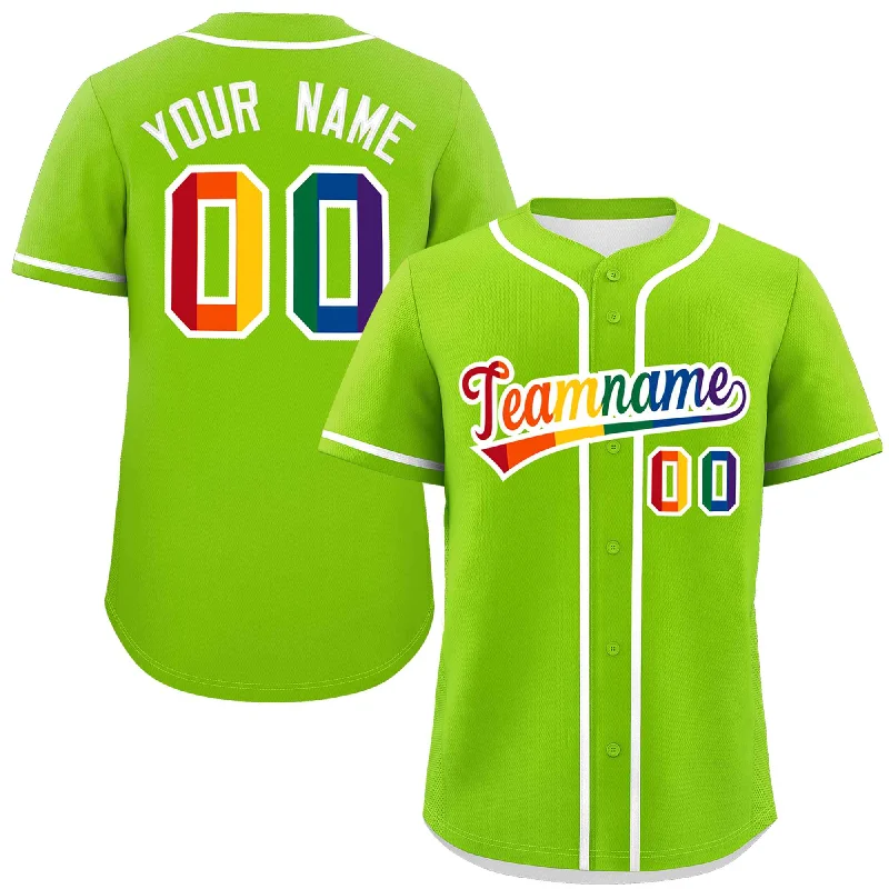 Custom Neon Green LGBT Rainbow For Pride Month Classic Style Authentic Baseball Jersey Sporty Men's Athleisure 